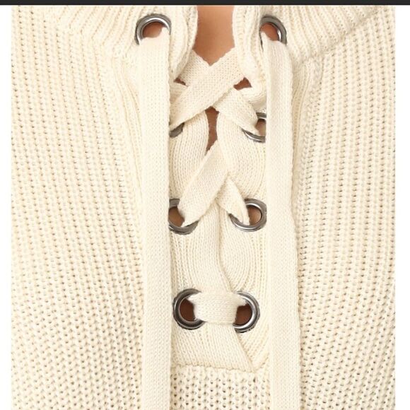 JOA Los Angeles Cream Shaker Knit Lace Up Crewneck Sweater Sz S - Picture 4 of 9